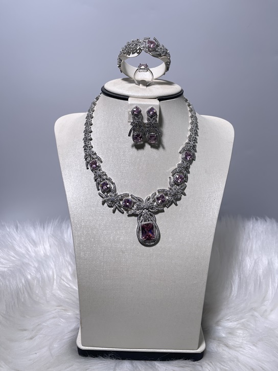 Zirconia Fashion Set - Silver and Purple