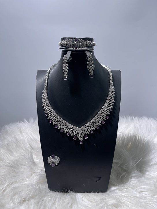 Zirconia Fashion Set - Silver and Purple